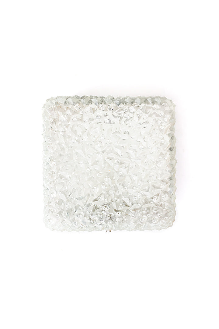 Vierkante plafonnière vintage met bewerkt glas Holophane