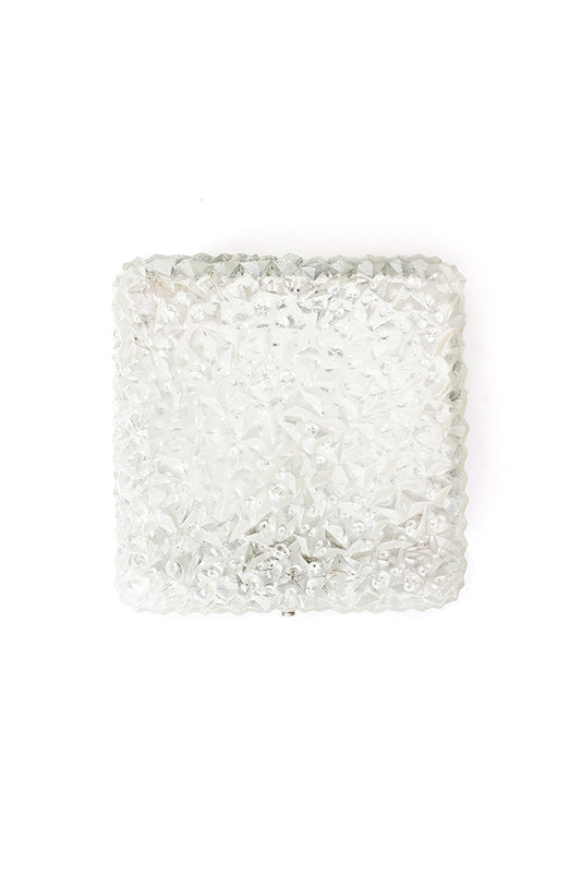 Vierkante plafonnière vintage met bewerkt glas Holophane
