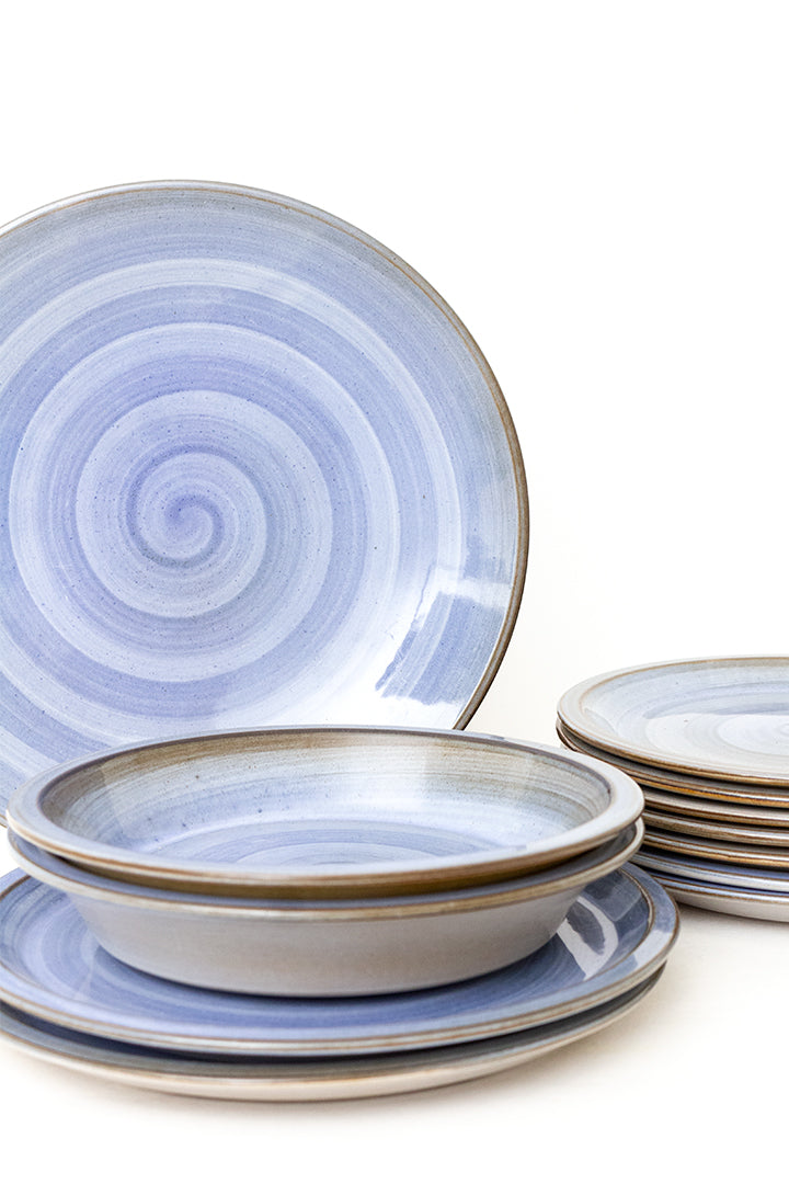 Vintage 15-delig keramieken servies met blauwe swirls