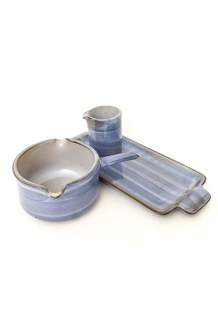 Vintage 15-delig keramieken servies met blauwe swirls