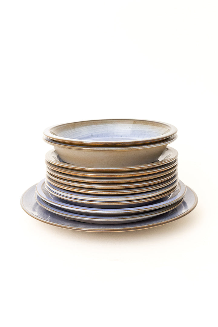 Vintage 15-delig keramieken servies met blauwe swirls