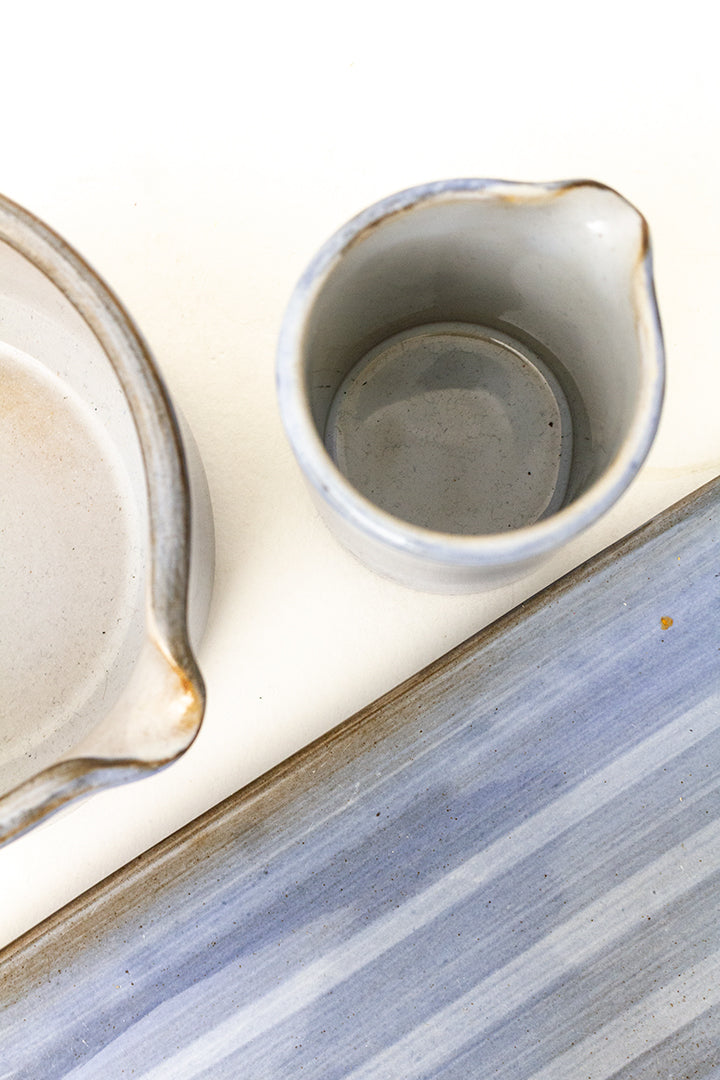 Vintage 15-delig keramieken servies met blauwe swirls