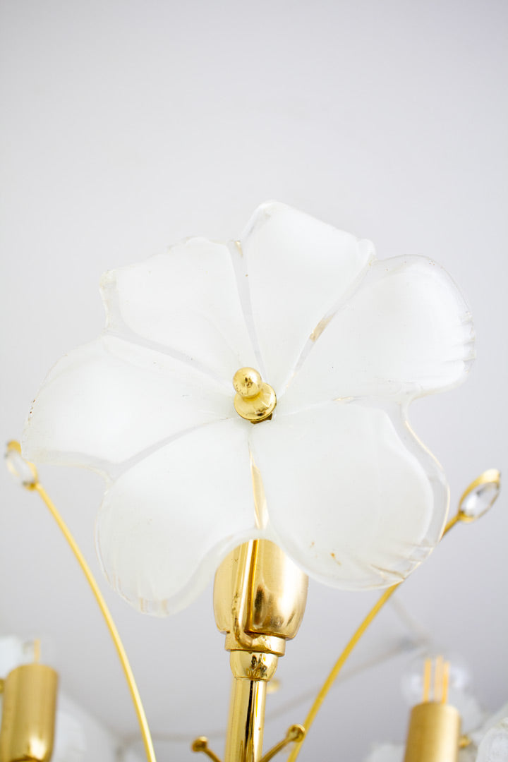 Vintage 80’s messing kroonlichter met Murano bloemen