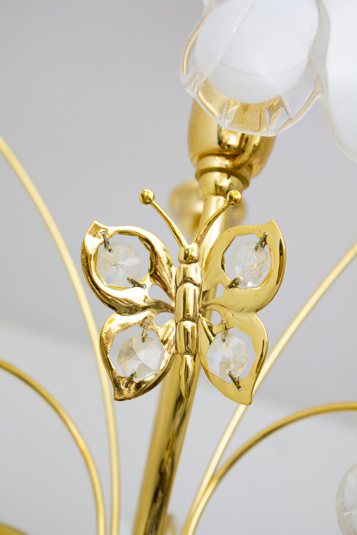 Vintage 80’s messing kroonlichter met Murano bloemen