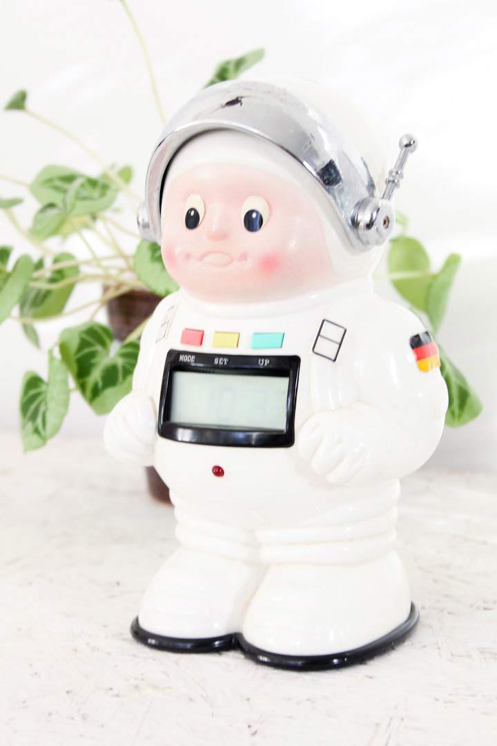 Vintage Astronaut spaarpot / wekker