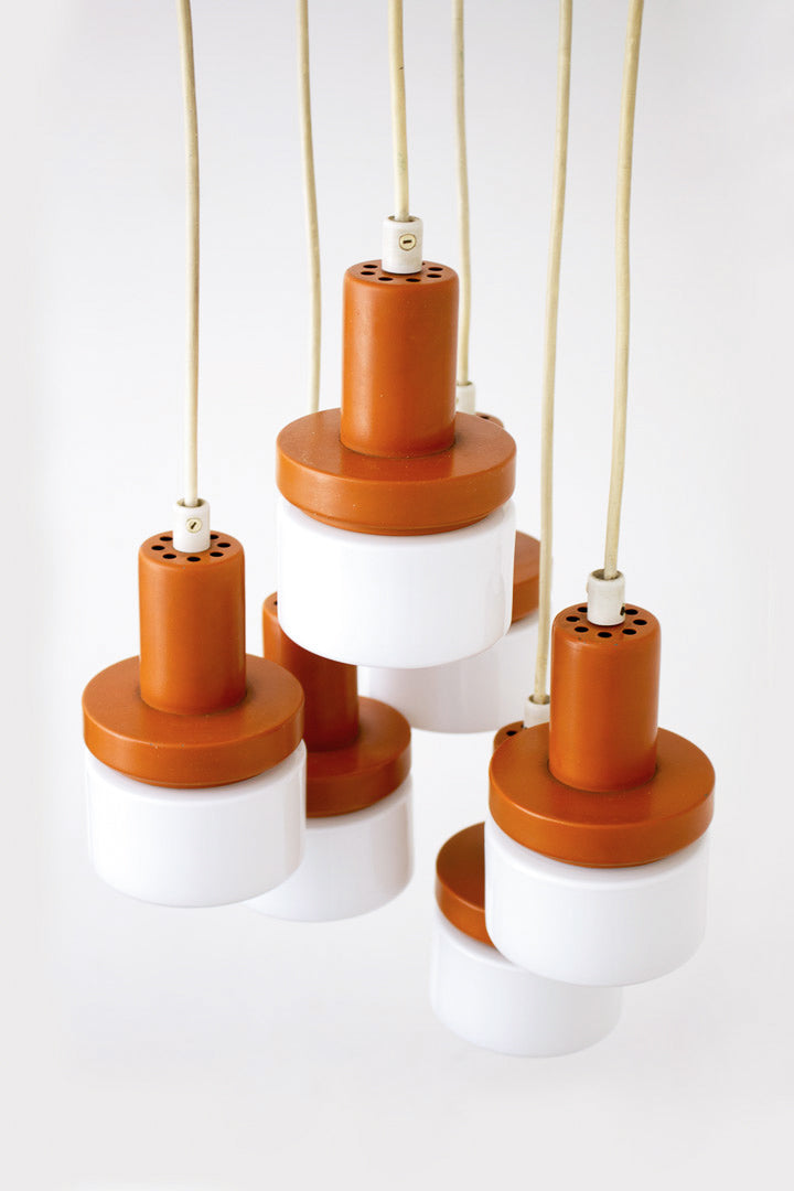 Vintage cascade pendant met 6 lampen