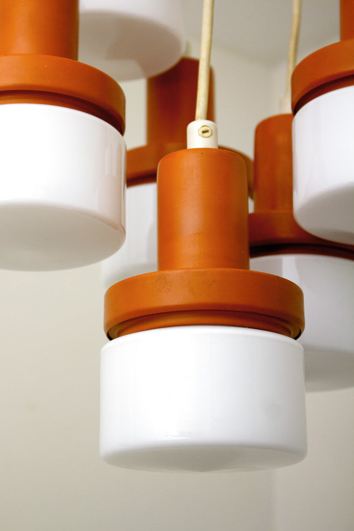Vintage cascade pendant met 6 lampen
