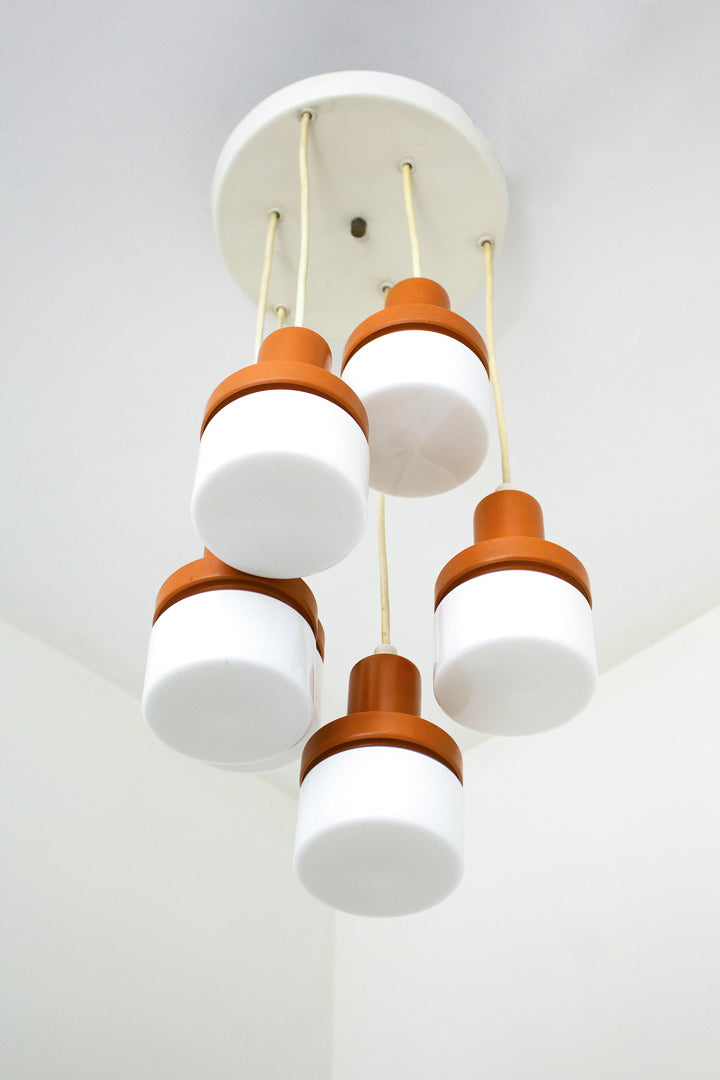 Vintage cascade pendant met 6 lampen