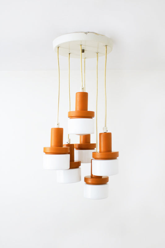 Vintage cascade pendant met 6 lampen