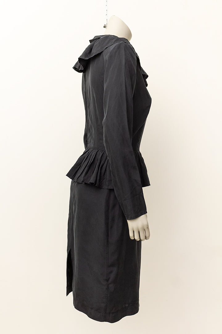 Vintage Chacharel jurk zwart met lange mouwen en rushes