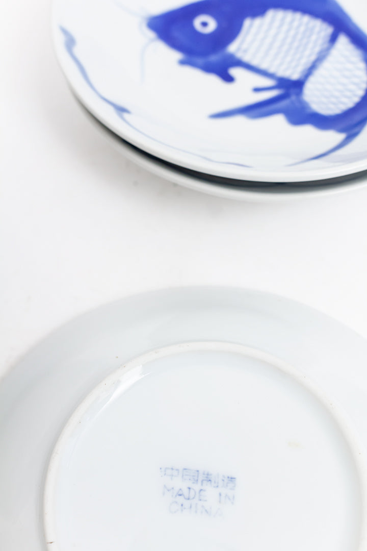 Vintage Chinese schaaltjes met lepel en handgeschilderde koi vissen Mid-Century