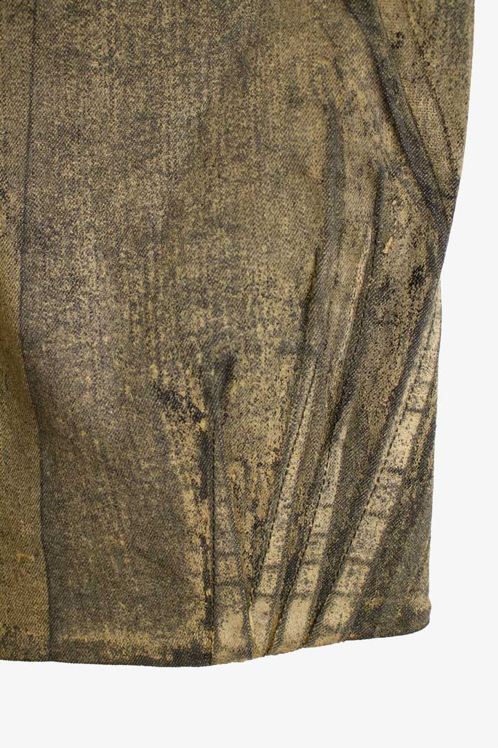 Vintage Christian Dior olijfgroene pencil skirt distressed denim