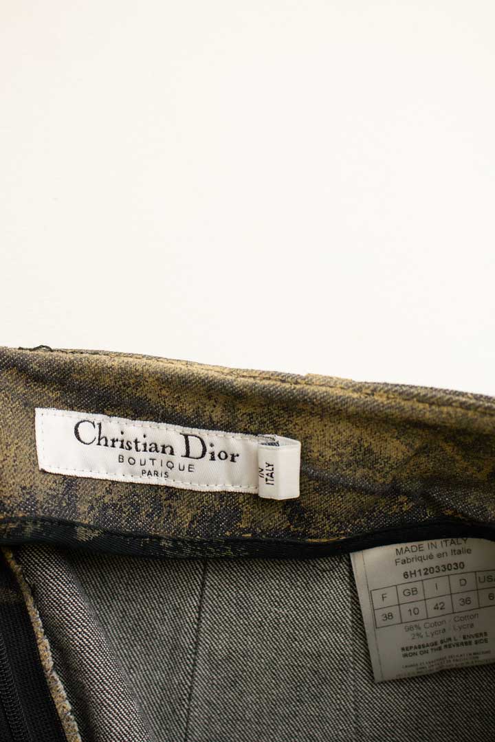 Vintage Christian Dior olijfgroene pencil skirt distressed denim