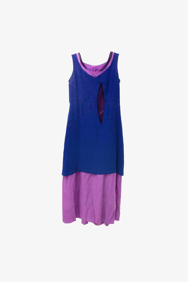 Comme des Garçons SS99 paars blauwe drielaags jurk