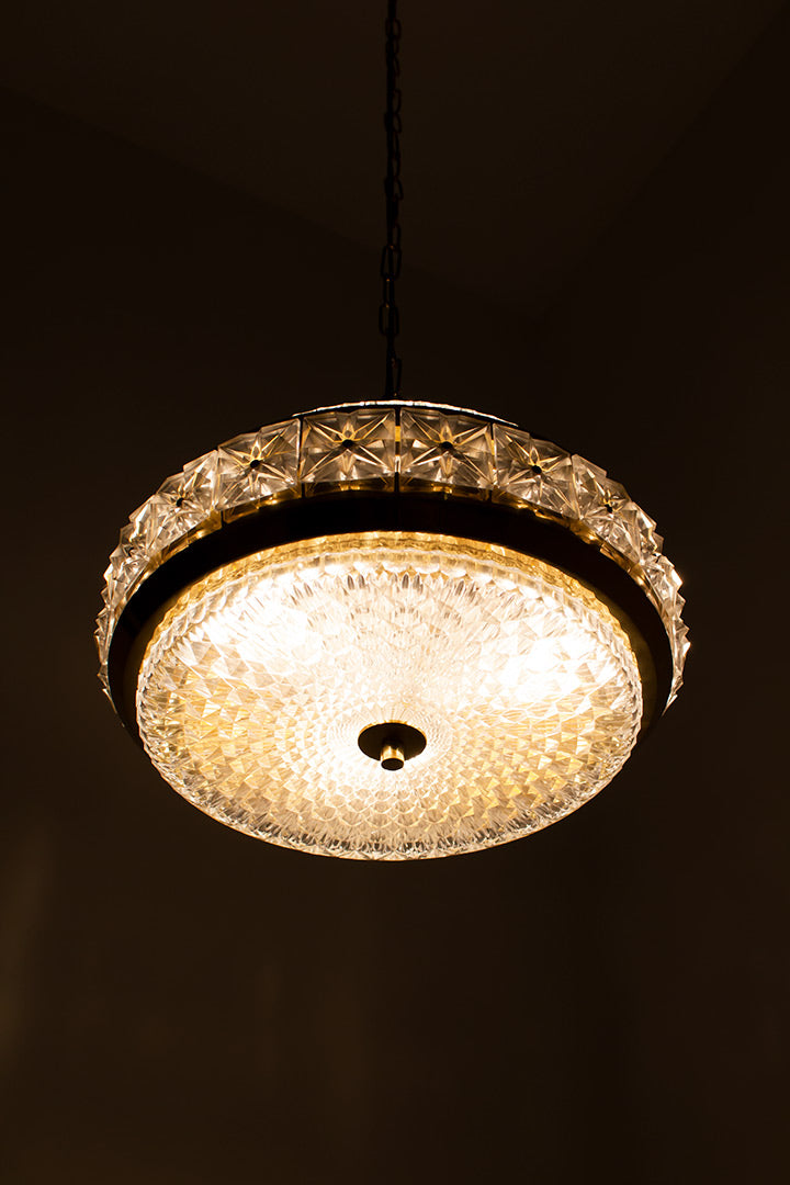 Vintage Deense hanglamp Vitrika 27901 met messing en facetglas