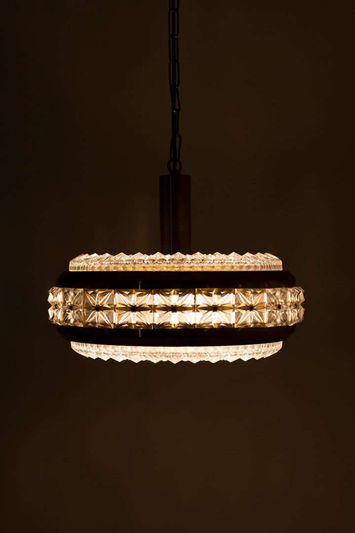 Vintage Deense hanglamp Vitrika 27901 met messing en facetglas