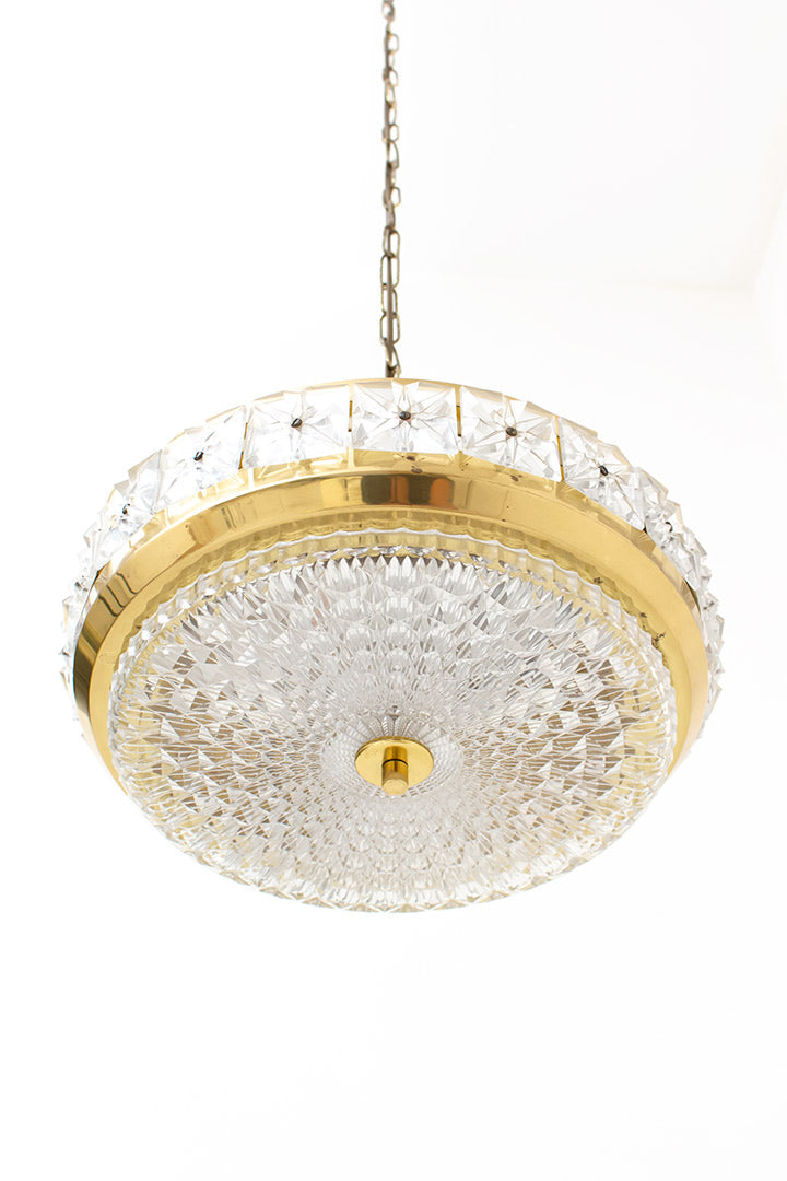 Vintage Deense hanglamp Vitrika 27901 met messing en facetglas