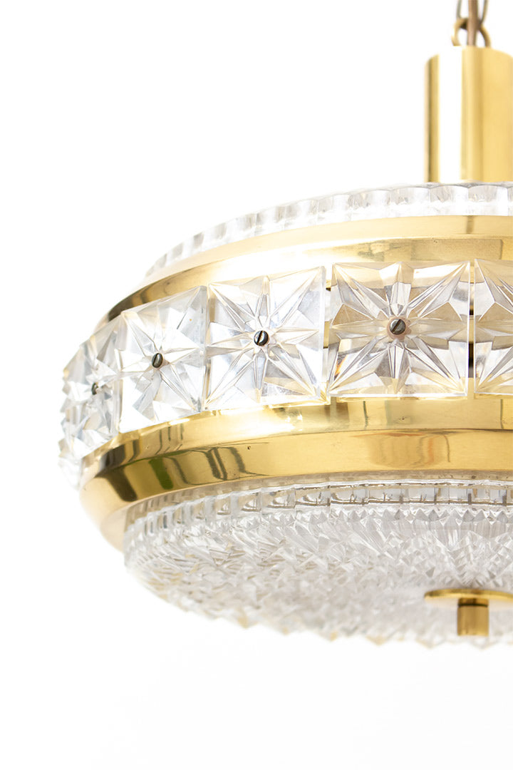 Vintage Deense hanglamp Vitrika 27901 met messing en facetglas