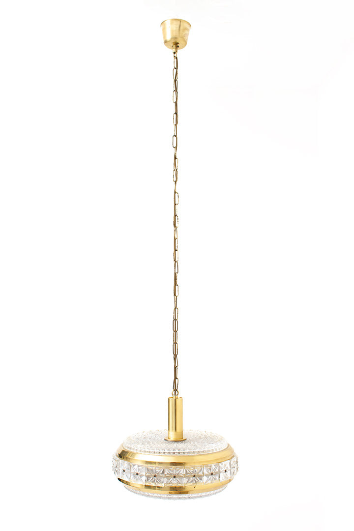 Vintage Deense hanglamp Vitrika 27901 met messing en facetglas