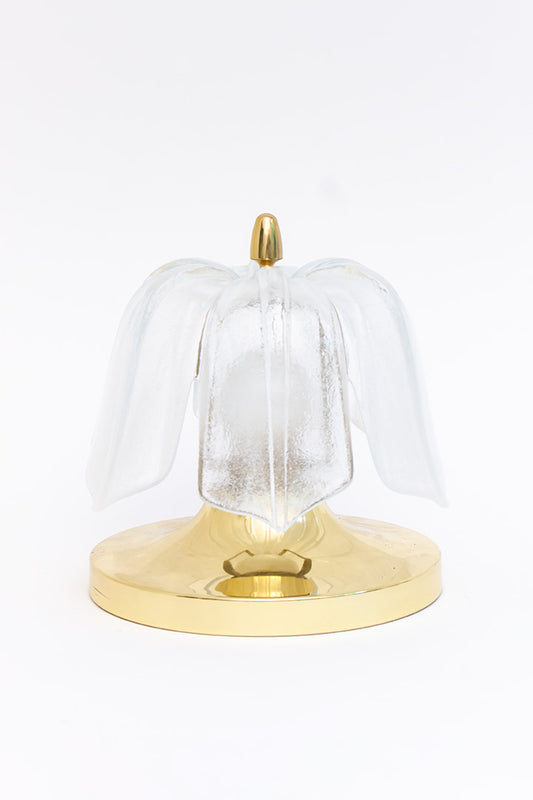 Vintage Glashütte Limburg bloem plafonnière of wandlamp van ijsglas en messing