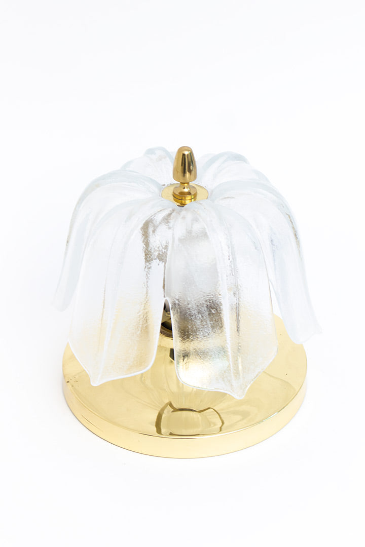 Vintage Glashütte Limburg bloem plafonnière of wandlamp van ijsglas en messing