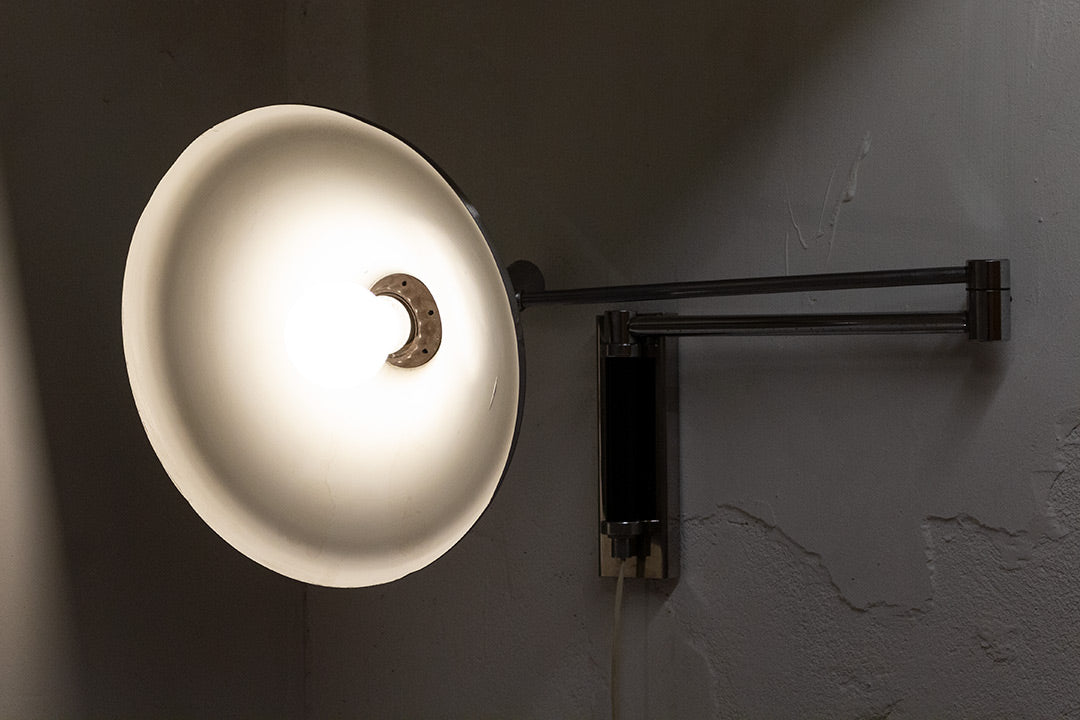 Vintage Hala trompet wandlamp van zilverkleurig metaal