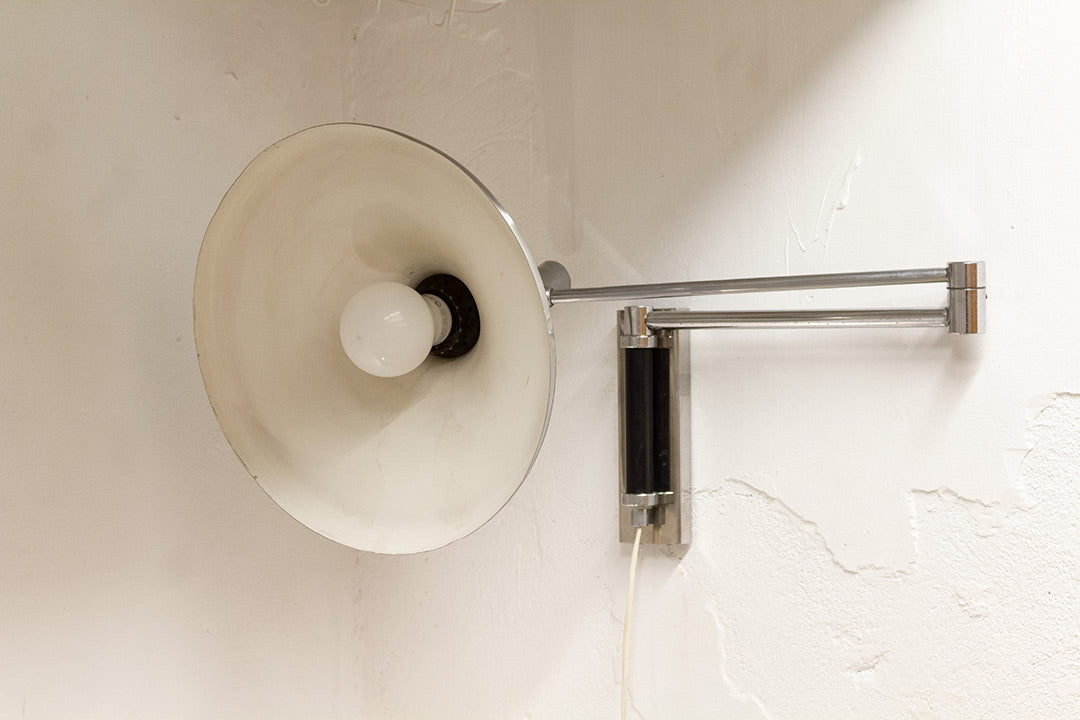 Vintage Hala trompet wandlamp van zilverkleurig metaal