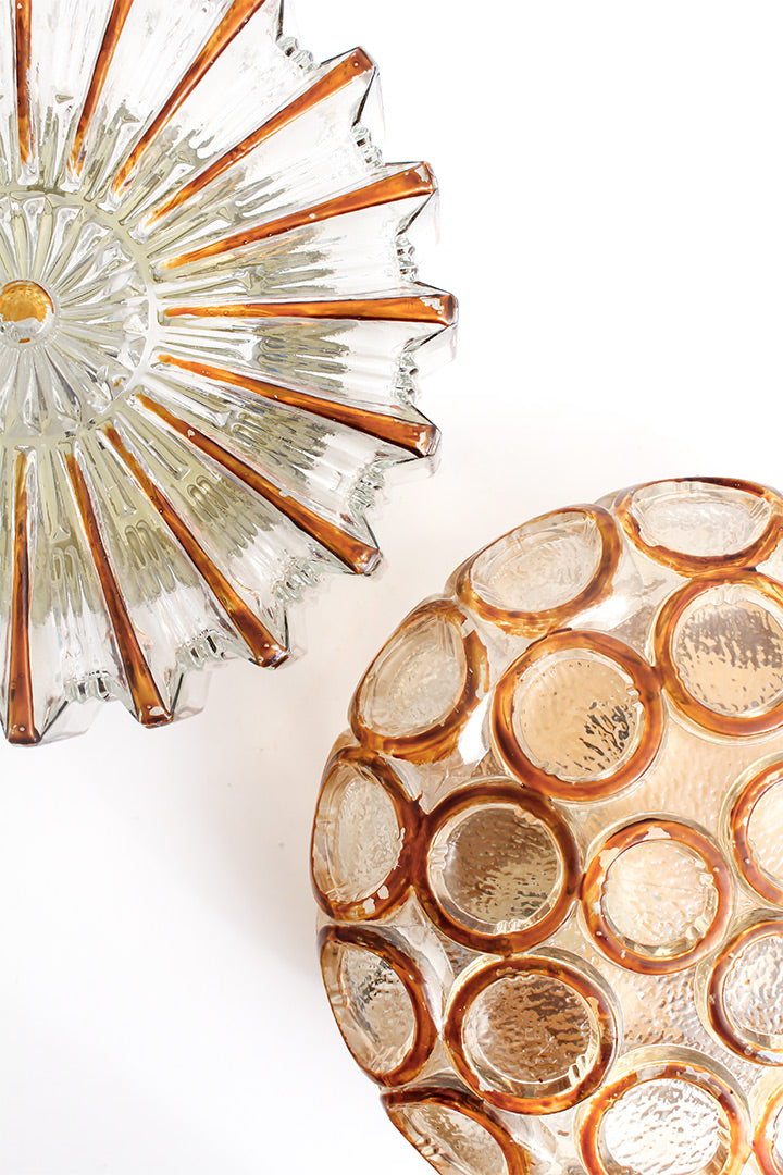 Vintage ronde glazen plafonnière of wandlamp bubbels Herda