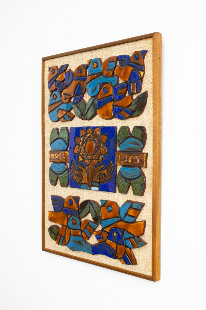 Vintage Henk Potters tegel tableau op canvas 1975