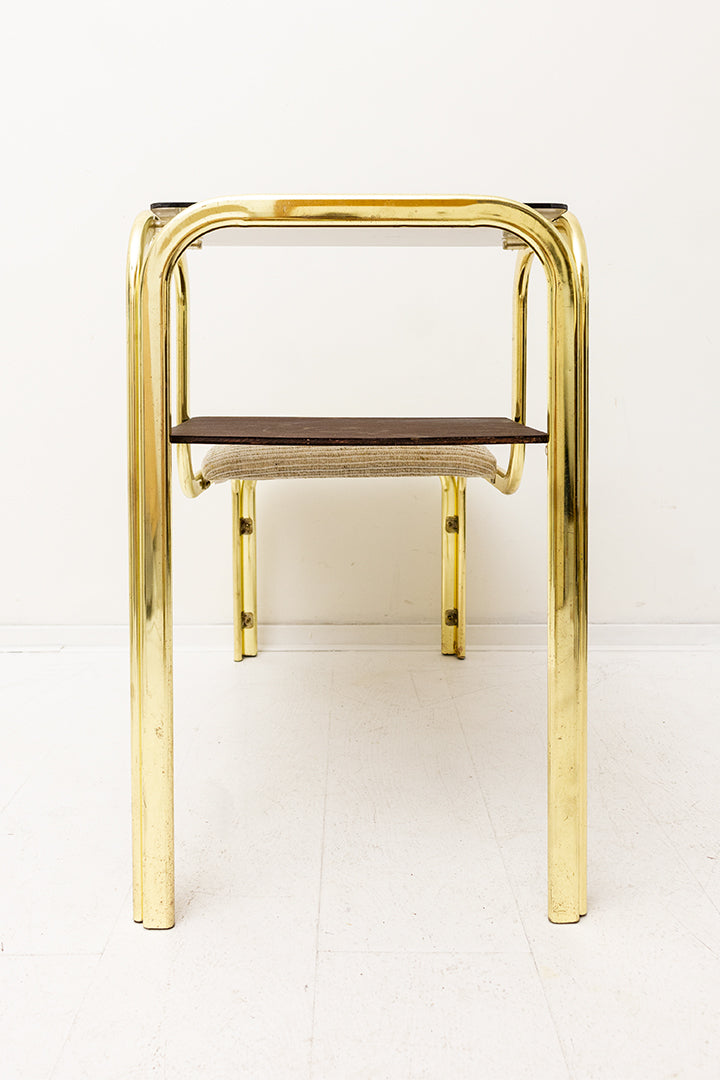 Vintage Hollywood Regency Frans bankje met messing frame en plankjes