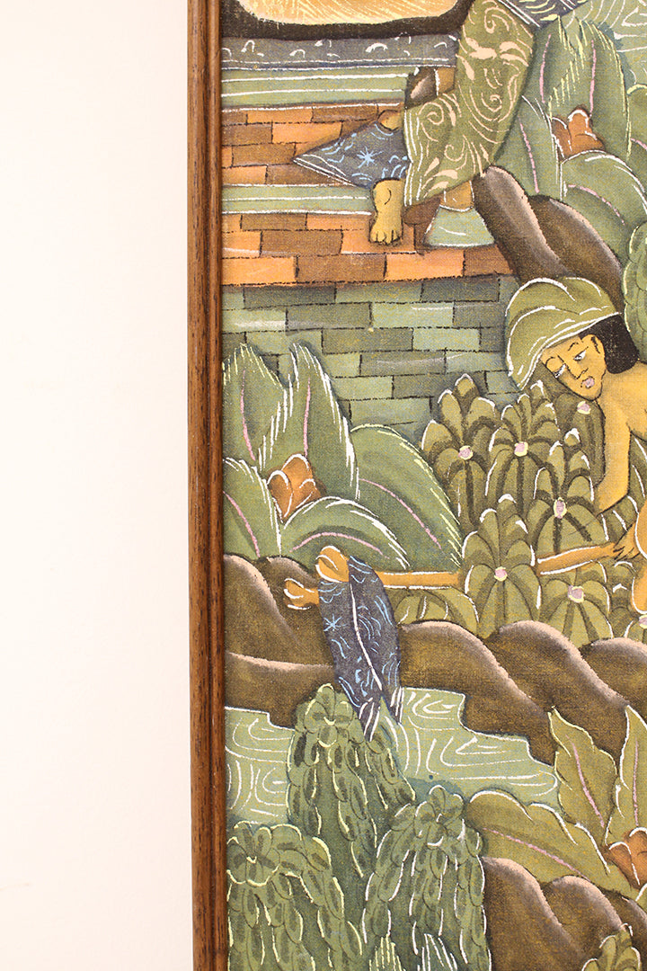 Vintage Indonesisch langwerpig schilderij vrouwen in de natuur