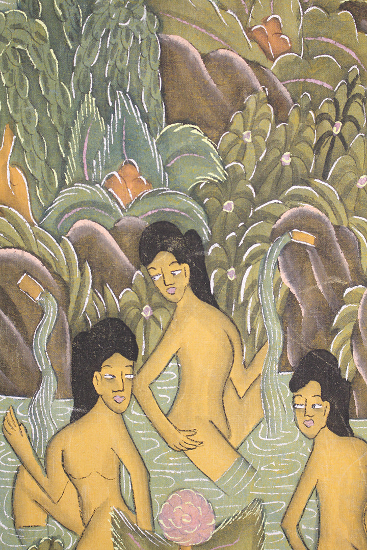 Vintage Indonesisch langwerpig schilderij vrouwen in de natuur