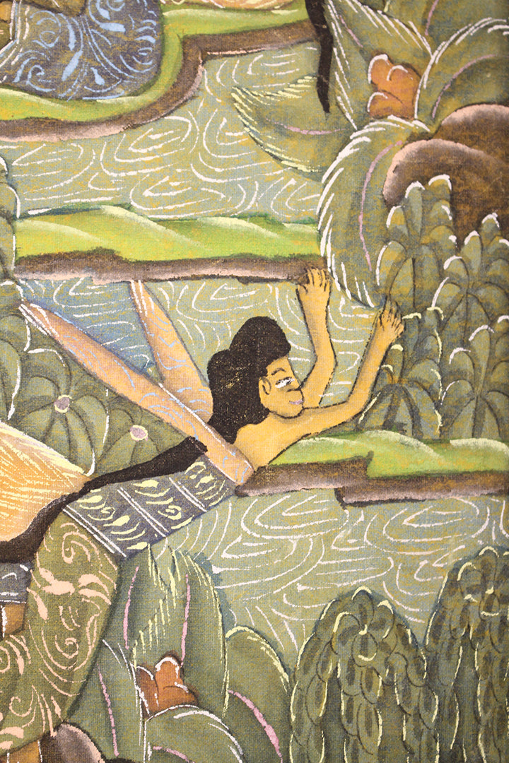 Vintage Indonesisch langwerpig schilderij vrouwen in de natuur