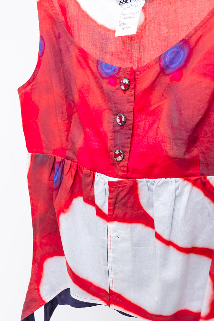 Vintage Issey Miyake sample top 2-in-1 tie dye donkerblauw en rood