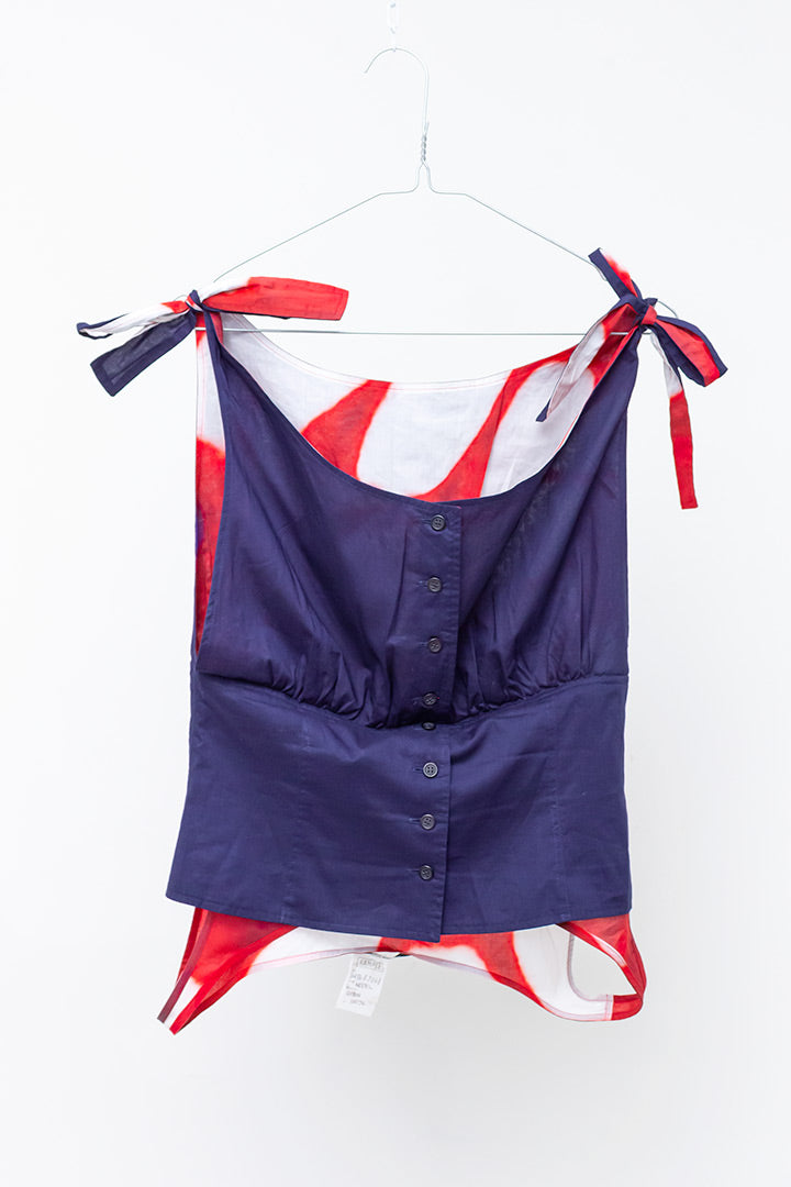 Vintage Issey Miyake sample top 2-in-1 tie dye donkerblauw en rood