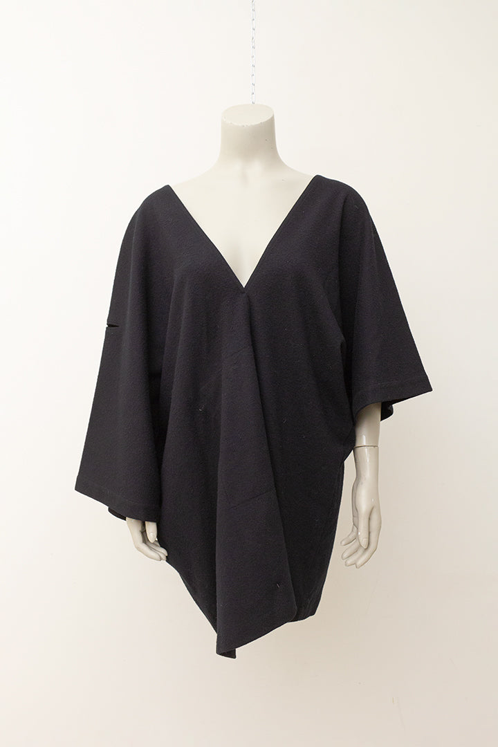 Vintage Issey Miyake zwarte wollen top met laag uitgesneden v-hals
