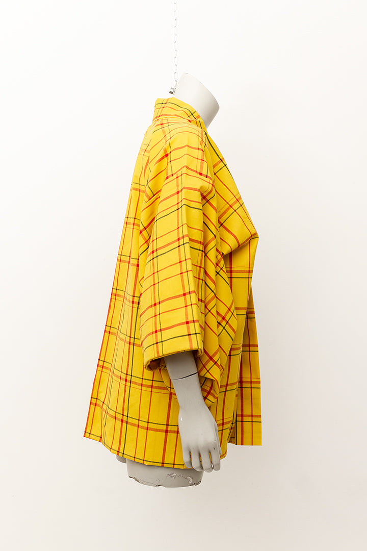 Vintage Japanse haori / korte kimono geel geruit