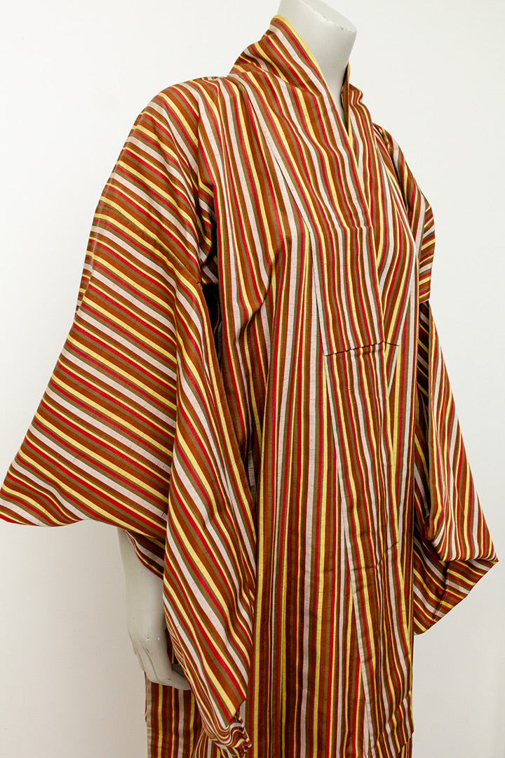 Vintage Japanse kimono met strepen in aardetinten