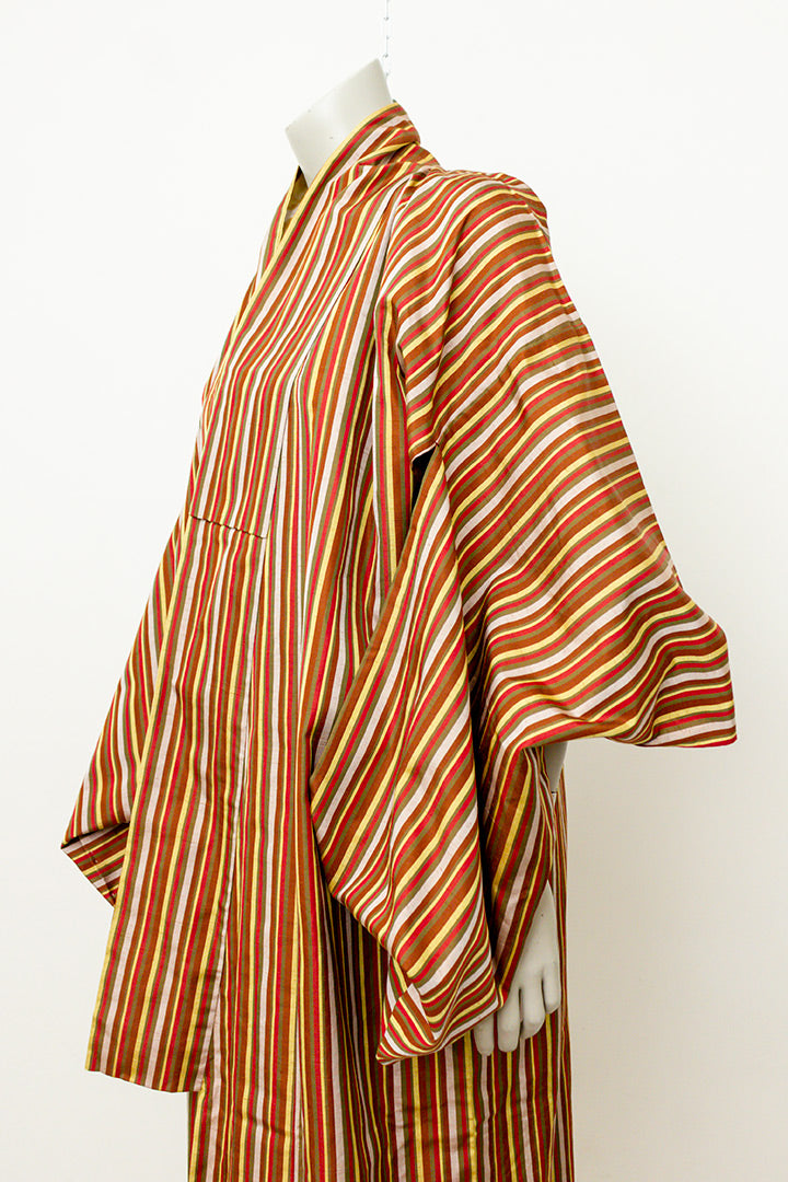 Vintage Japanse kimono met strepen in aardetinten