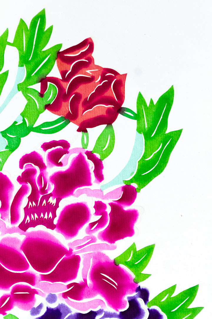 Vintage Japanse kirigami papierknipkunst met bloemen