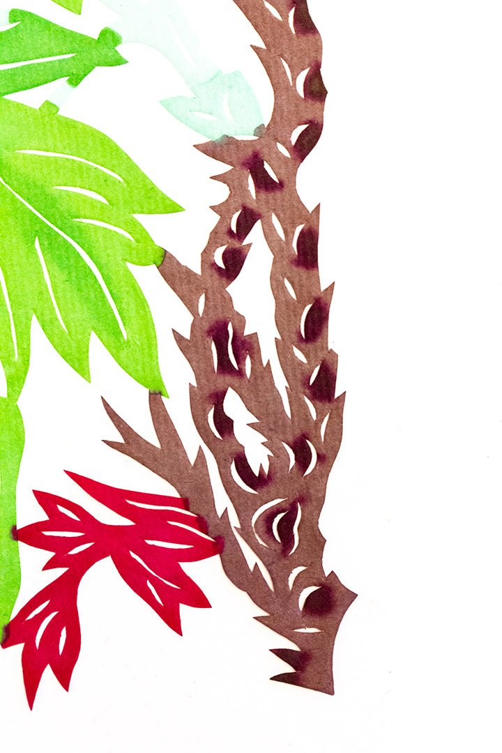 Vintage Japanse kirigami papierknipkunst met bloemen