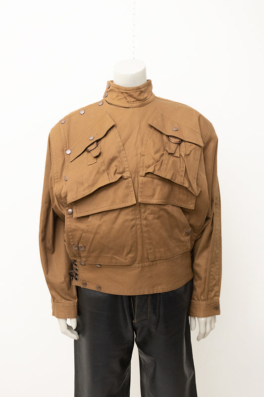 Vintage Kansai Yamamoto bruine parka jas met asymmetrische sluiting