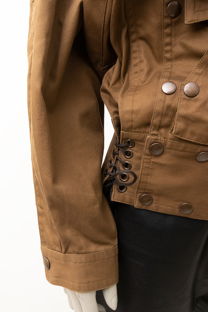 Vintage Kansai Yamamoto bruine parka jas met asymmetrische sluiting