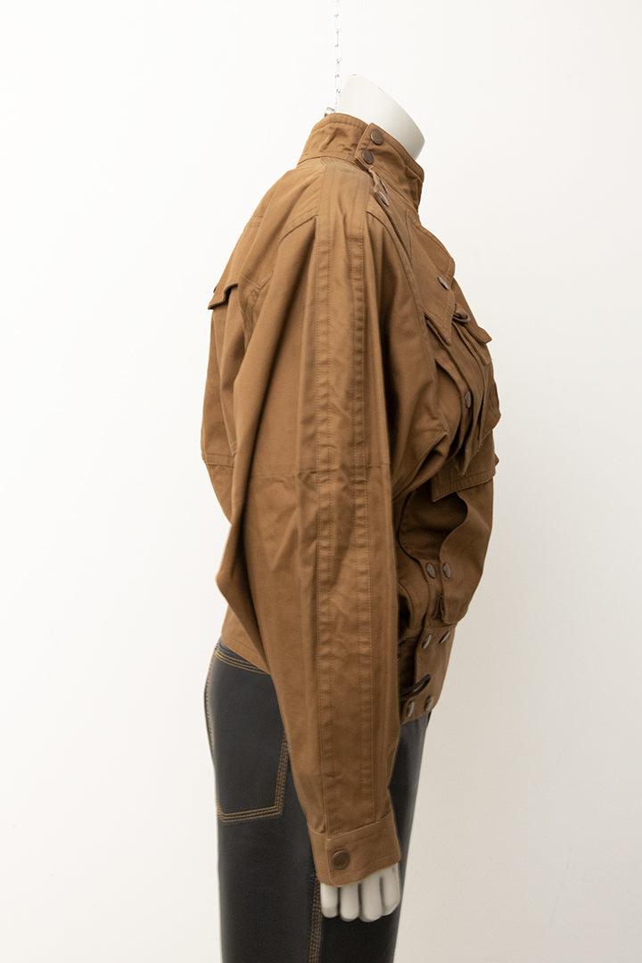Vintage Kansai Yamamoto bruine parka jas met asymmetrische sluiting