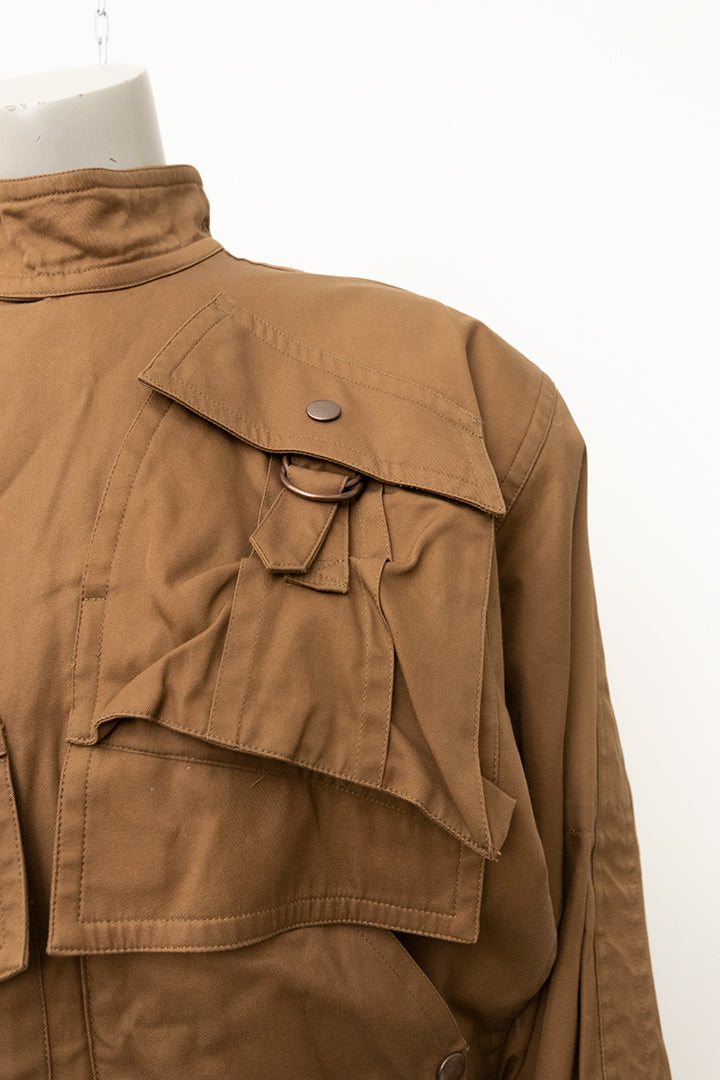 Vintage Kansai Yamamoto bruine parka jas met asymmetrische sluiting