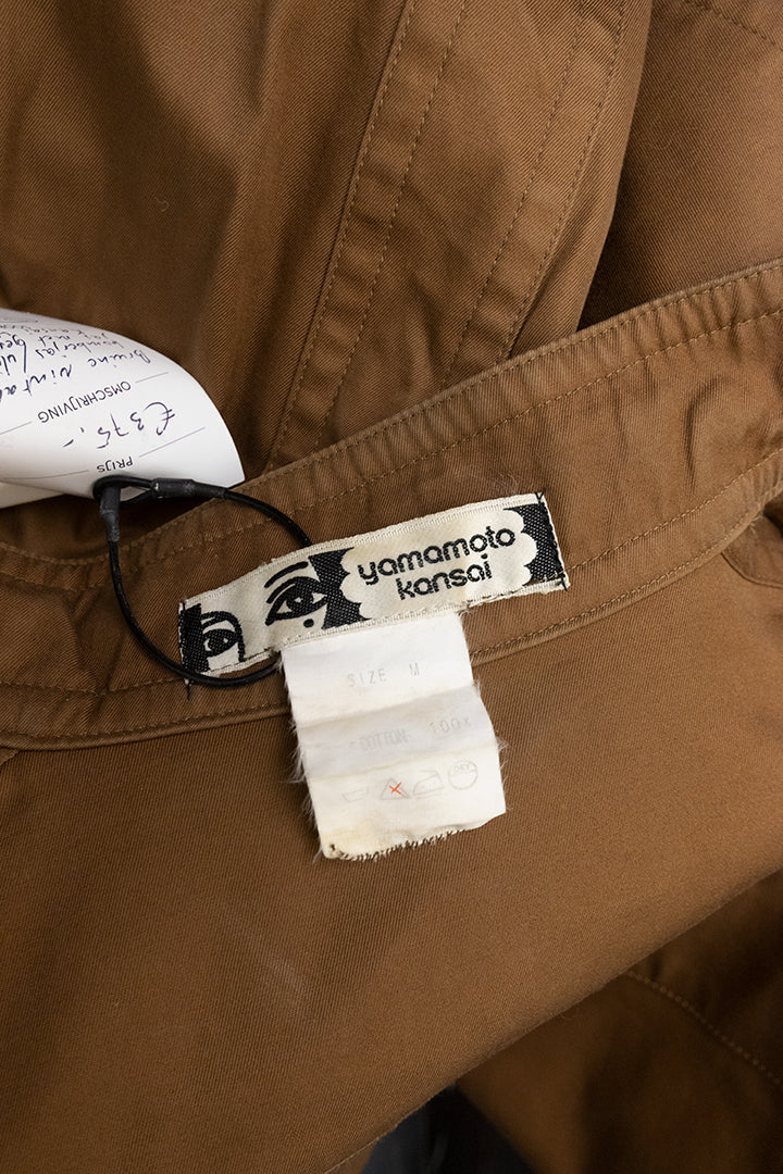 Vintage Kansai Yamamoto bruine parka jas met asymmetrische sluiting