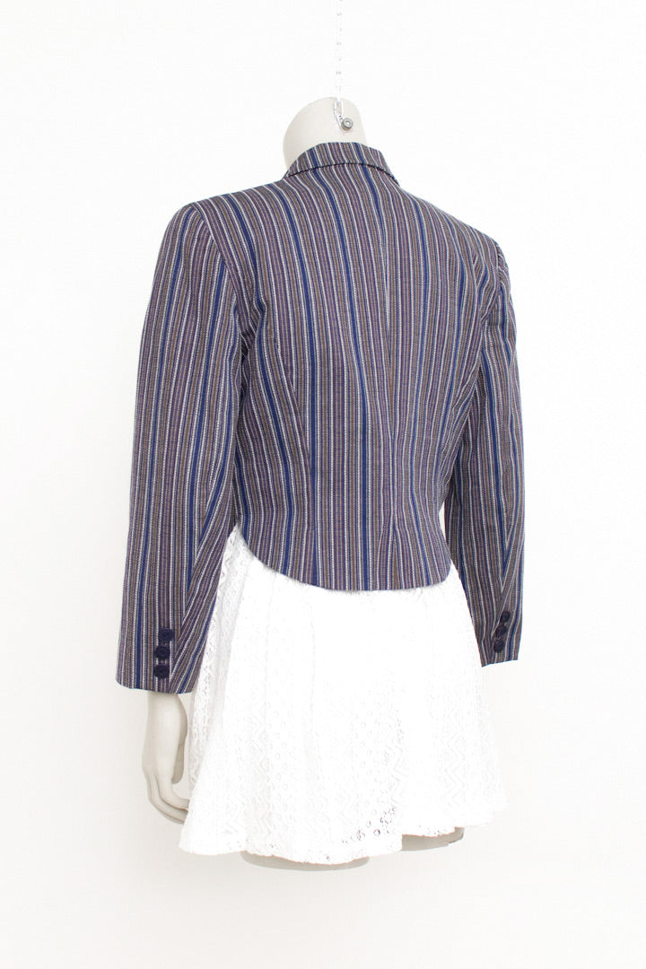 Vintage Kenzo katoenen blazer met strepen in blauw, wit, grijs en bruin
