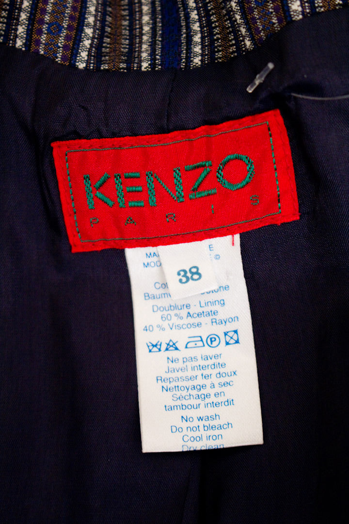 Vintage Kenzo katoenen blazer met strepen in blauw, wit, grijs en bruin