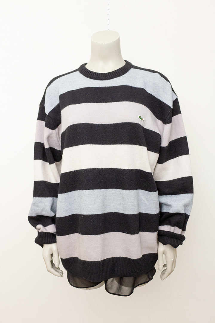 Vintage Lacoste trui grijs/zwart gebreid met strepen