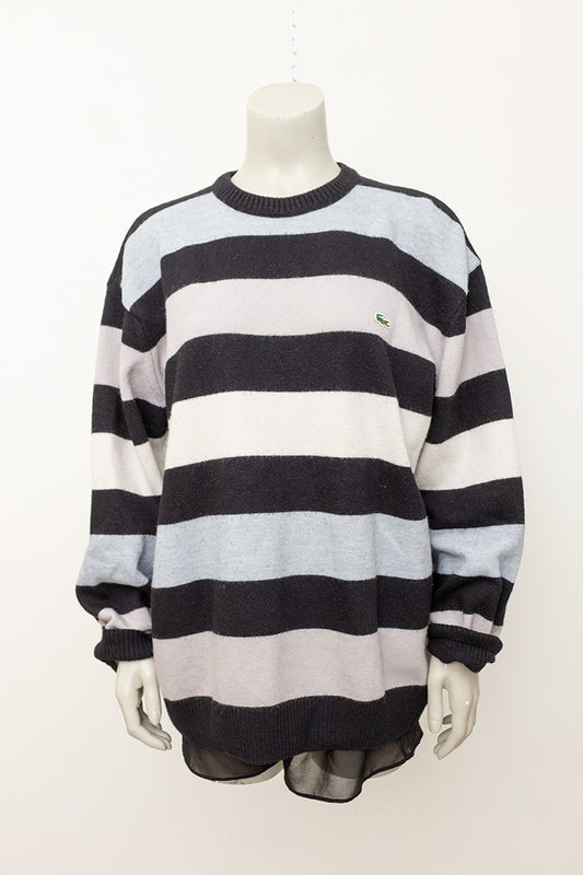 Vintage Lacoste trui grijs/zwart gebreid met strepen